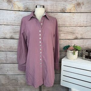 Soft Surroundings‎ Women's Medium Pink Button-Up Collared Tencel Tunic Shirt